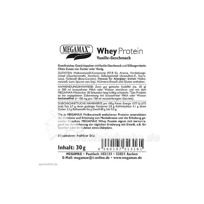 WHEYPROTEIN Lactosefrei Vanille Pulver, 30 G – PZN 9198156