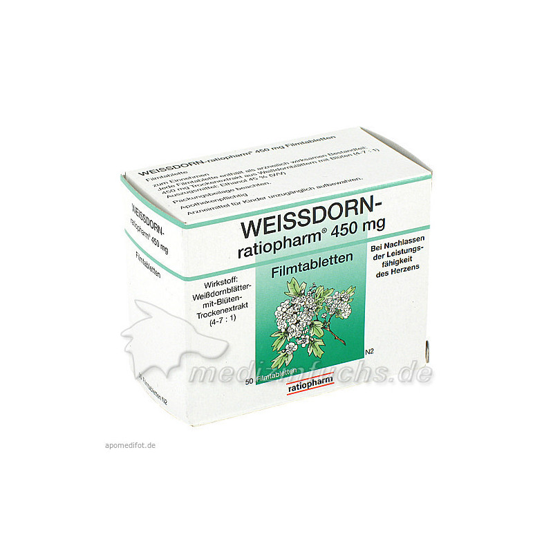 WEISSDORN RATIOPHARM 450 mg Filmtabletten, 50 ST – PZN 3812980