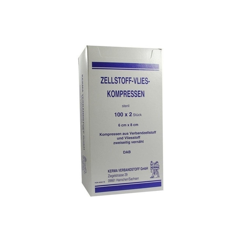 ZELLSTOFF VLIES KOMPRESSEN 6x8 cm steril, 100X2 ST – PZN 4050176