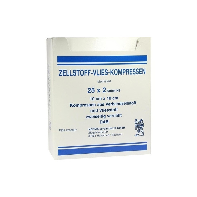 ZELLSTOFF VLIES KOMPRESSEN 10x10 cm steril, 25X2 ST – PZN 7218067