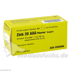 ZINK 20 AAA Pharma Dragees, 50 ST – PZN 790060