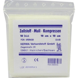 ZELLSTOFF MULLKOMPRESSEN 10x10 cm unsteril, 10 ST – PZN 4909658