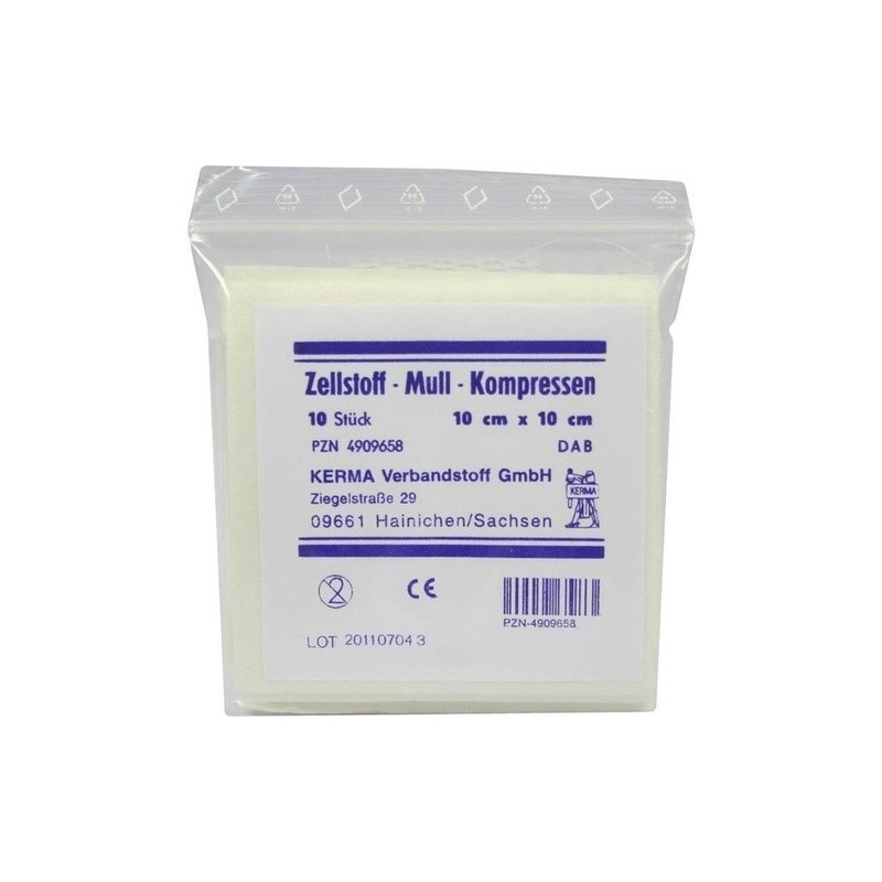 ZELLSTOFF MULLKOMPRESSEN 10x10 cm unsteril, 10 ST – PZN 4909658
