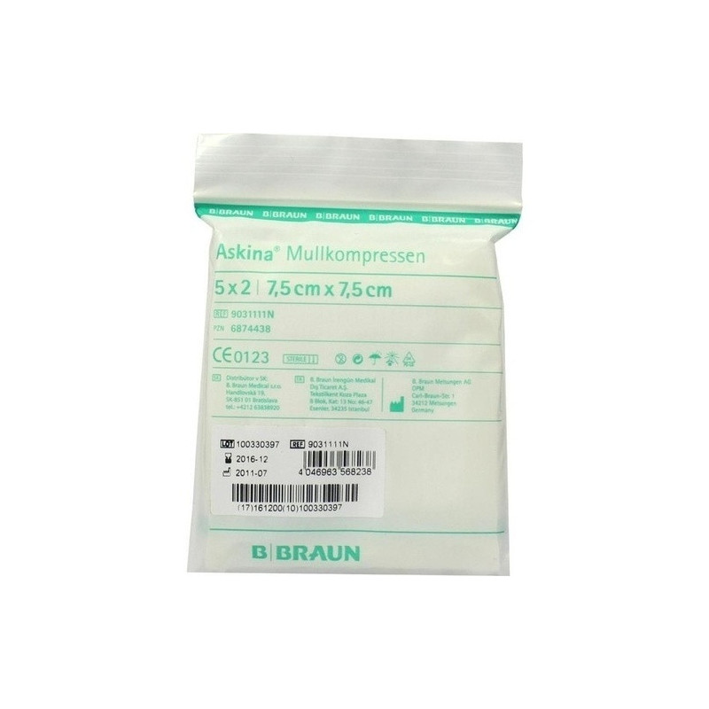 ASKINA MULLKOMPRESSEN 7.5X7.5CM steril, 5X2 ST – PZN 6874438