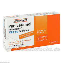 Paracetamol-ratiopharm 1000mg Zäpfchen, 10 ST – PZN 3953611
