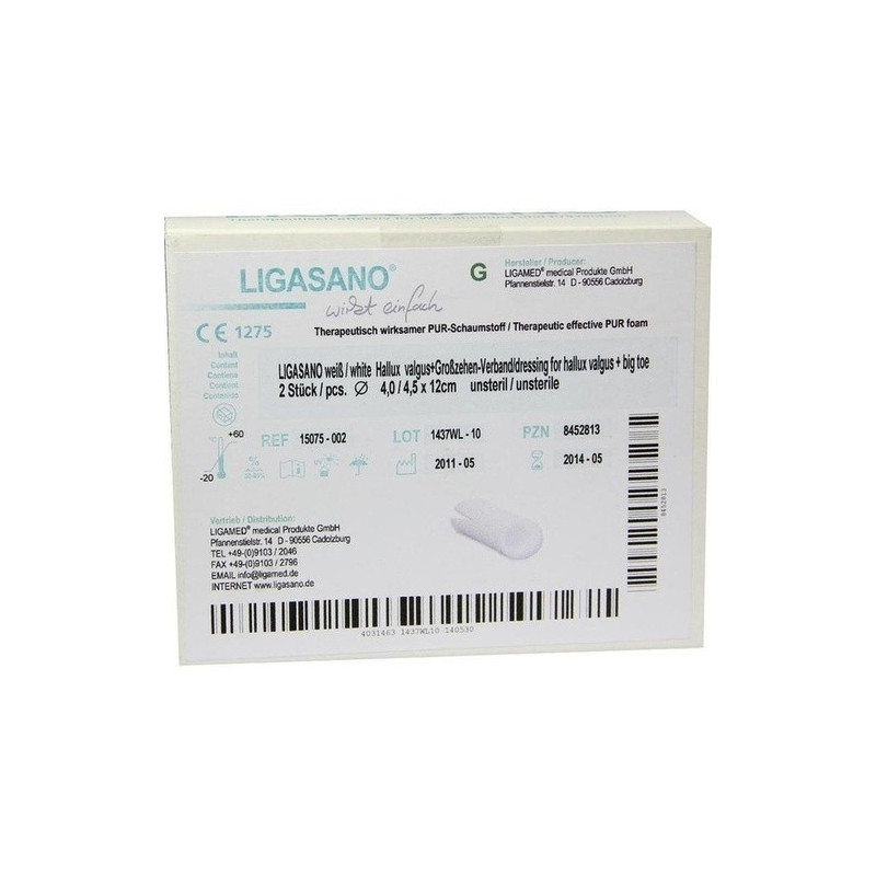 Ligasano Hallux valgus Verb.4.0/4.5x12cm ust weiss, 2 ST – PZN 8452813