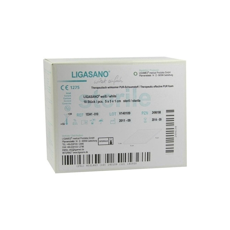 LIGASANO weiß steril 5x5x1cm, 10 ST – PZN 2496198