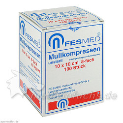 MULLKOMPRESSEN UNSTERIL 10X10 ES 8F, 100 ST – PZN 6192130