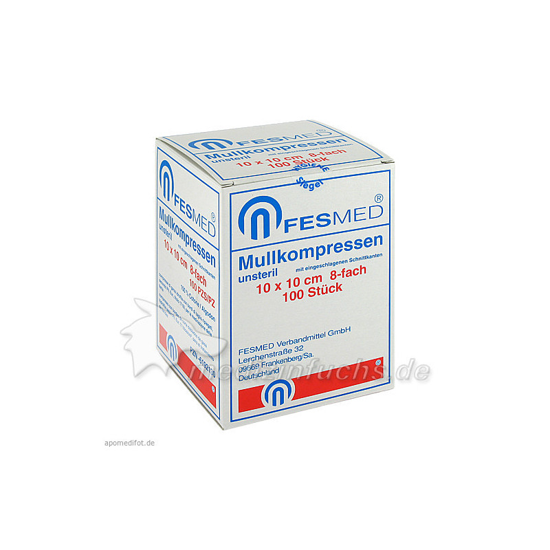 MULLKOMPRESSEN UNSTERIL 10X10 ES 8F, 100 ST – PZN 6192130