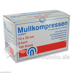 MULLKOMPRESSEN UNSTERIL 10X20 ES 8F, 100 ST – PZN 6192147