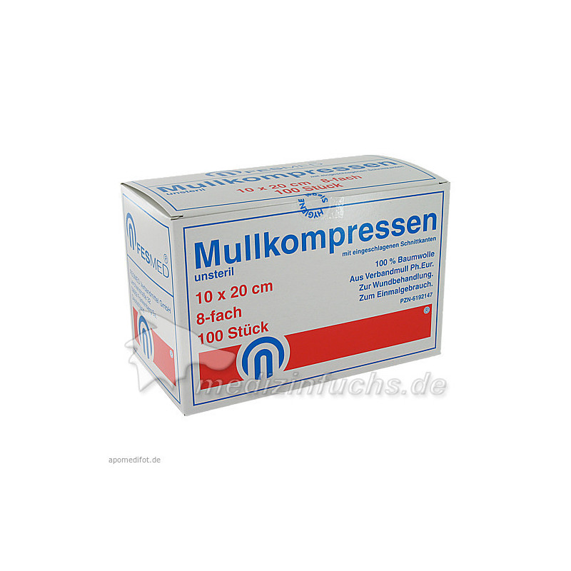 MULLKOMPRESSEN UNSTERIL 10X20 ES 8F, 100 ST – PZN 6192147
