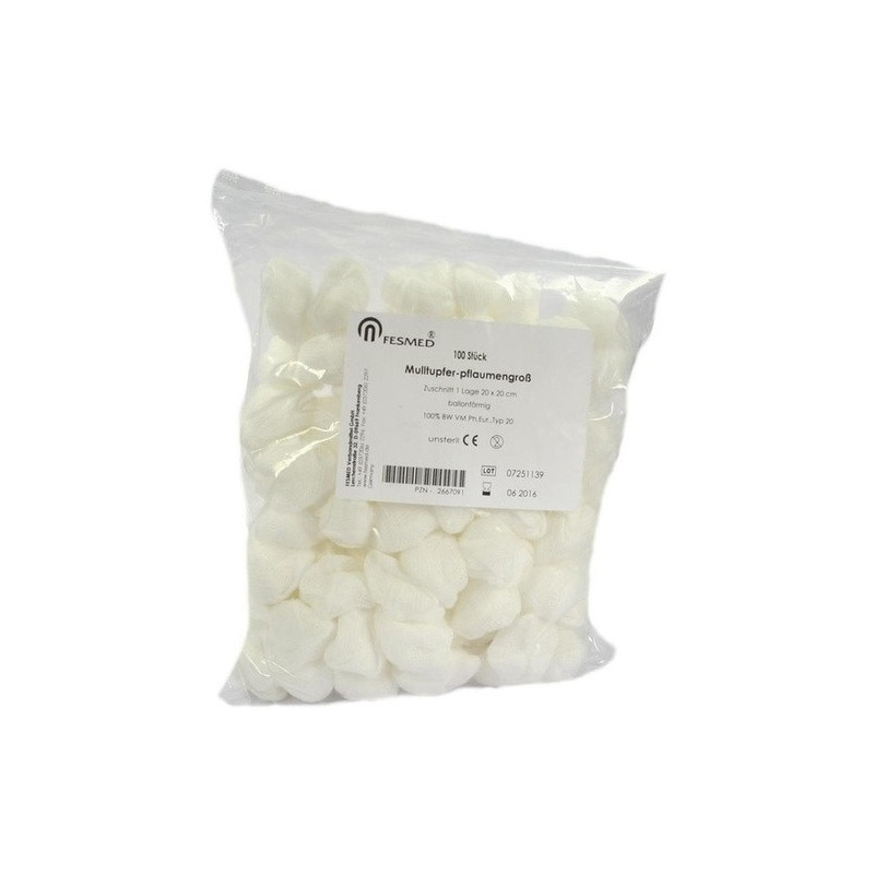 Mulltupfer 20x20cm unsteril ballonf. pflaumengroß, 100 ST – PZN 2667091