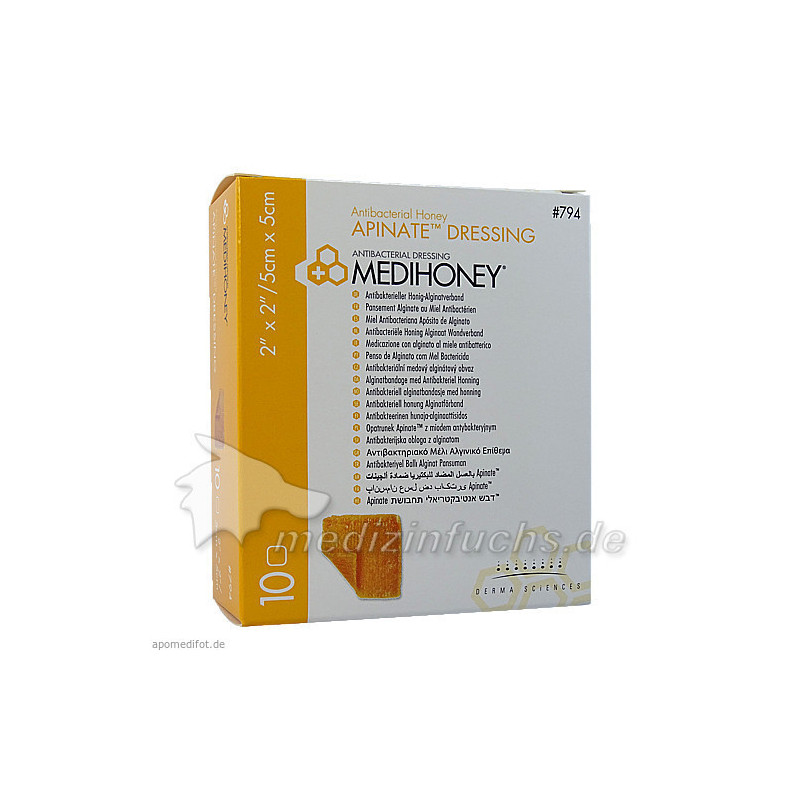 Medihoney Apinate med. Honig-Alginatverband 5x5cm, 10 ST – PZN 7617761