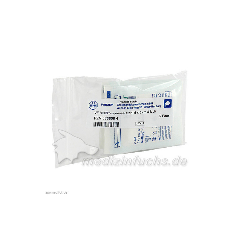 MULLKOMPRESSEN STERIL 5X5 8F, 5X2 ST – PZN 3856084