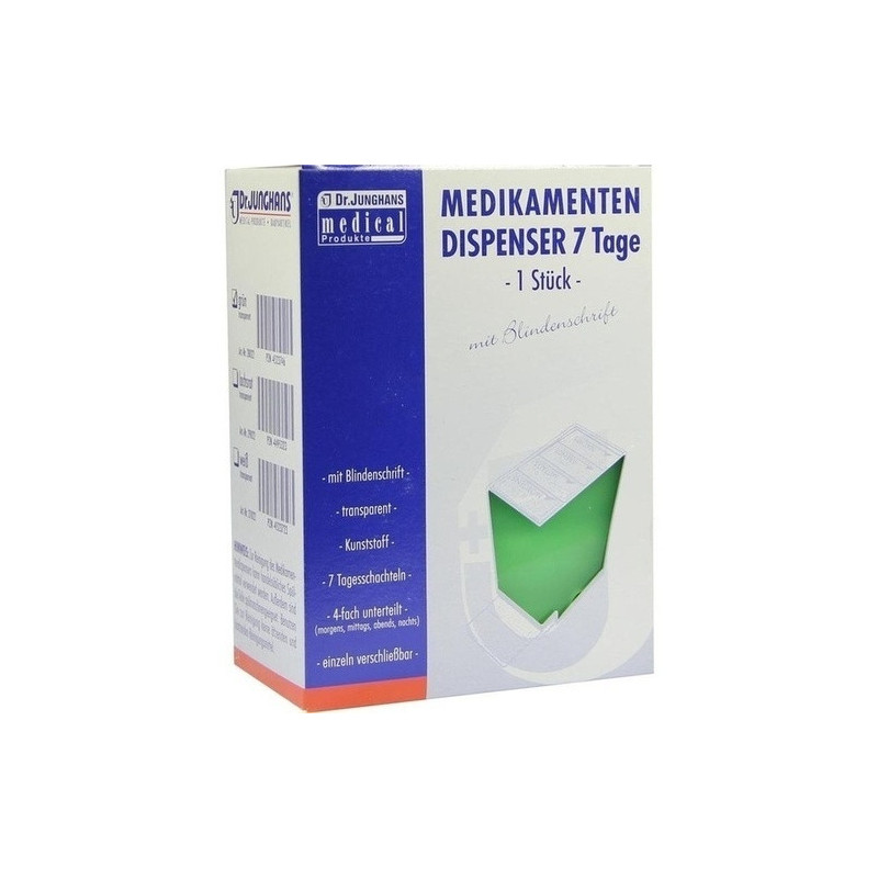 MEDIKAMENTENDISPENSER 7 Tage grün transp m Blinden, 1 ST – PZN 4523746
