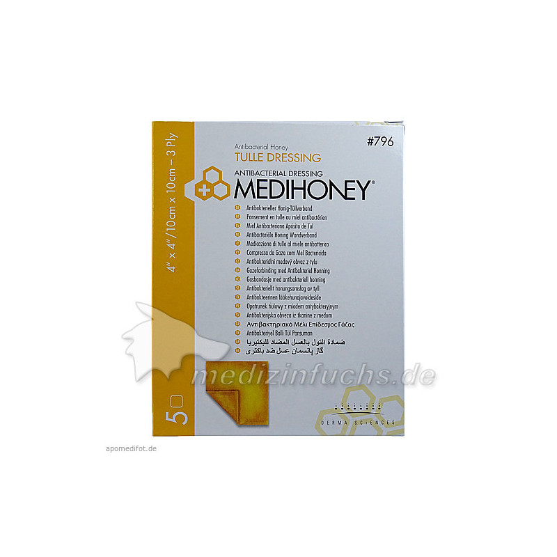 MEDIHONEY ANTIBAKTERIELLER TÜLLVERBAND 10X10CM, 5 ST – PZN 7299456