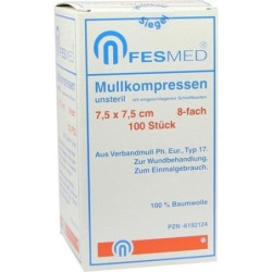 MULLKOMPRESSEN UNSTERIL 7.5X7.5 ES 8F, 100 ST – PZN 6192124