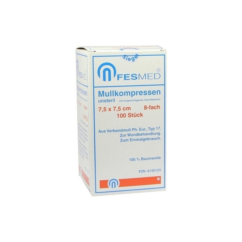 MULLKOMPRESSEN UNSTERIL 7.5X7.5 ES 8F, 100 ST – PZN 6192124