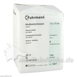 Mullkompressen 10x10cm unsteril 8-fach, 100 ST – PZN 960510