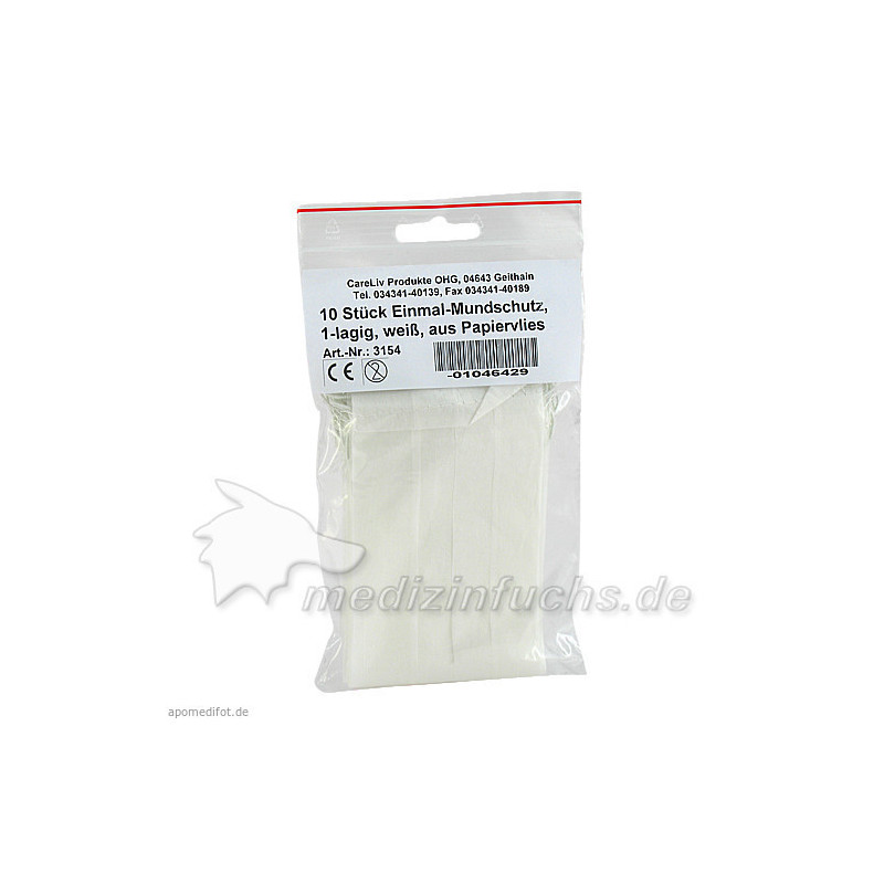 Mundschutz Papiervlies weiß m. Gummibändern, 10 ST – PZN 1046429