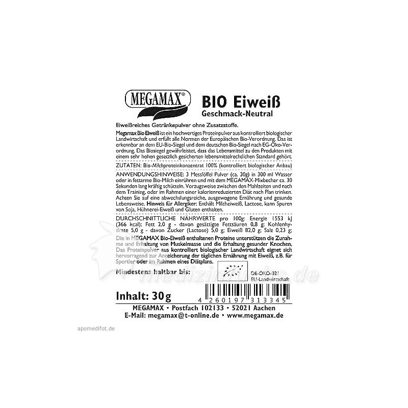 Bio Eiweiss Neutral Megamax, 30 G – PZN 10133191