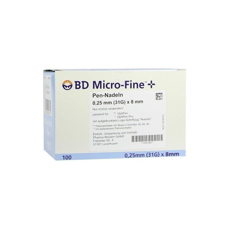 BD Micro Fine + 8 Nadeln 0.25x8mm, 100 ST – PZN 7697961