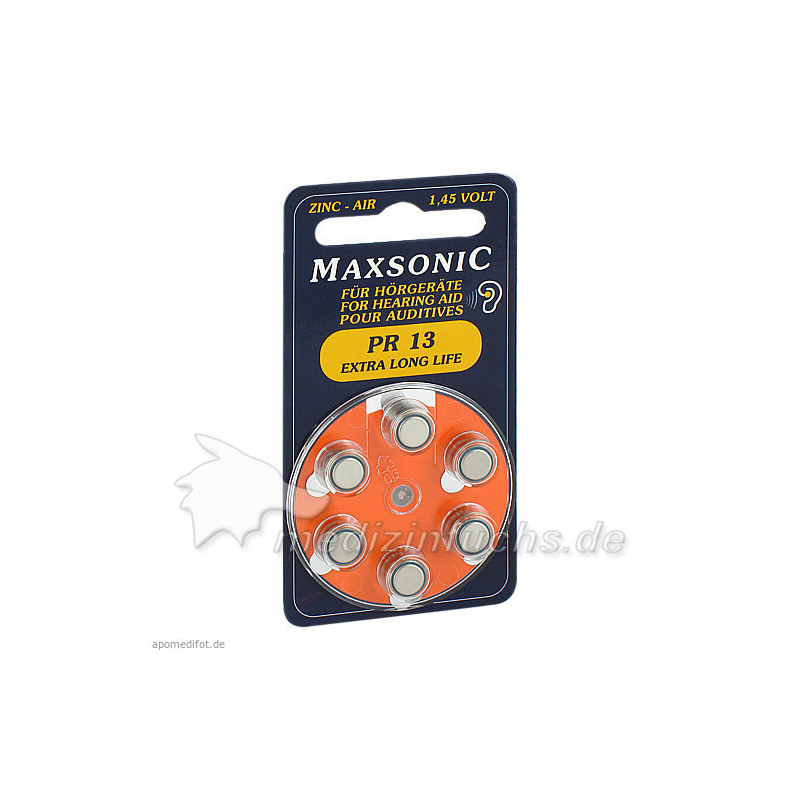 Batterie für Hörgeräte MAXSONIC PR 13, 6 ST – PZN 2191139