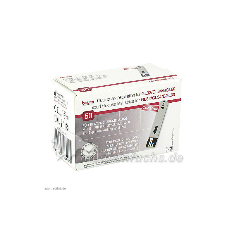 Beurer GL32/GL34/BGL60 Blutzucker-Teststreifen, 50 ST – PZN 7270240
