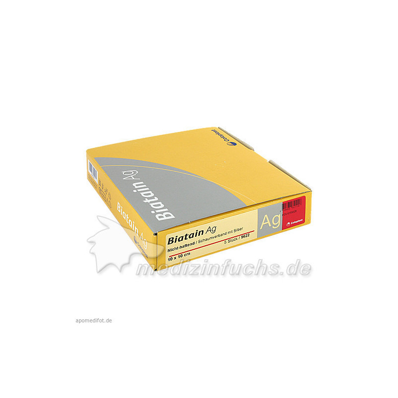 Biatain Ag Schaumverband nicht-haftend 10x10cm, 5 ST – PZN 6155028