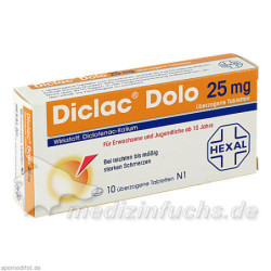 Diclac Dolo 25mg überzogene Tabl., 10 ST – PZN 5954827