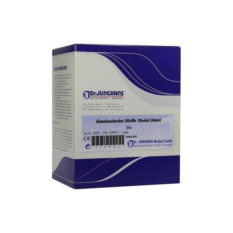 Einnehmebecher 2Griffe+Deckel 4mm blau, 1 ST – PZN 1349957