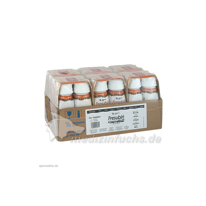 Fresubin energy fibre DRINK Kirsche Trinkflasche, 6X4X200 ML – PZN 262266