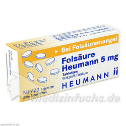 Folsäure Heumann 5mg Tabletten, 20 ST – PZN 3037587