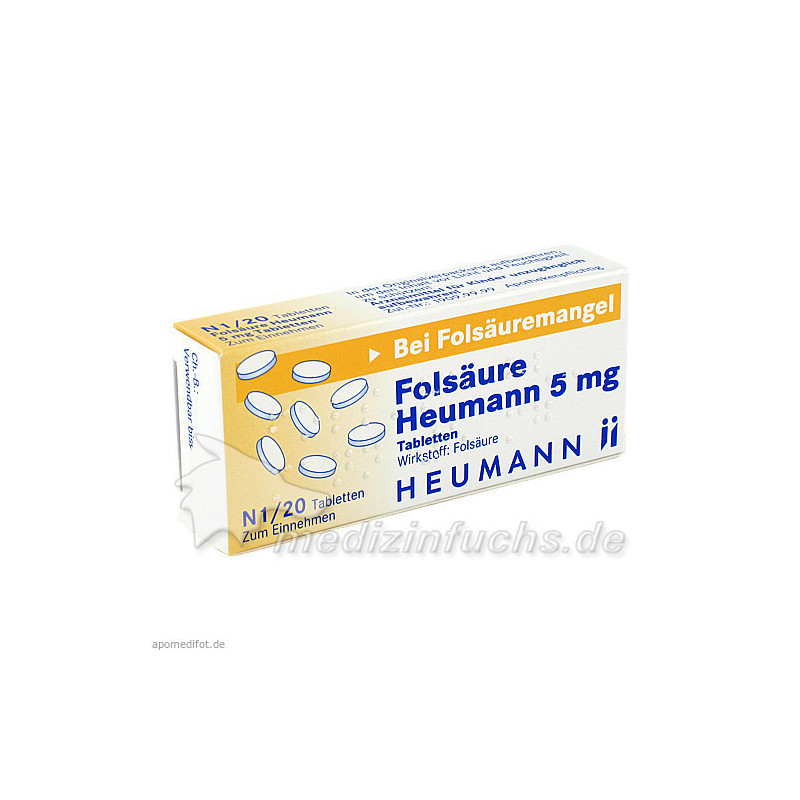 Folsäure Heumann 5mg Tabletten, 20 ST – PZN 3037587