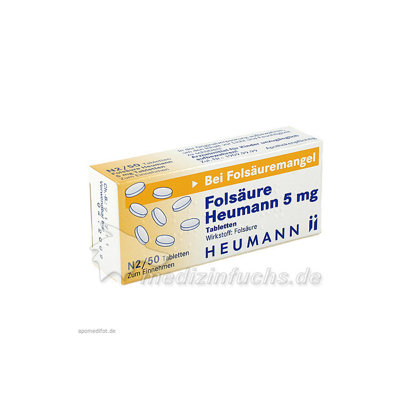 Folsäure Heumann 5mg Tabletten, 50 ST – PZN 3037593