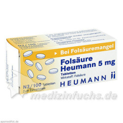 Folsäure Heumann 5mg Tabletten, 100 ST – PZN 3037699