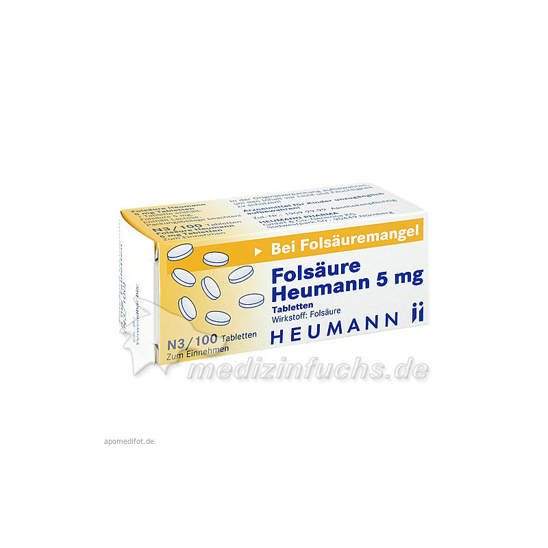 Folsäure Heumann 5mg Tabletten, 100 ST – PZN 3037699