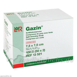 GAZIN Schlitzkompresse 7.5x7.5cm 8fach steril, 50X2 ST – PZN 1511731