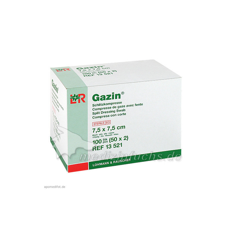 GAZIN Schlitzkompresse 7.5x7.5cm 8fach steril, 50X2 ST – PZN 1511731