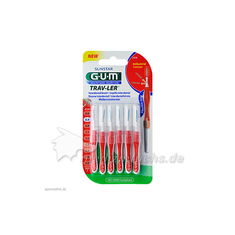 GUM TRAV-LER rot Kerze 0.8mm Interdental+6 Kappen, 6 ST – PZN 9714445