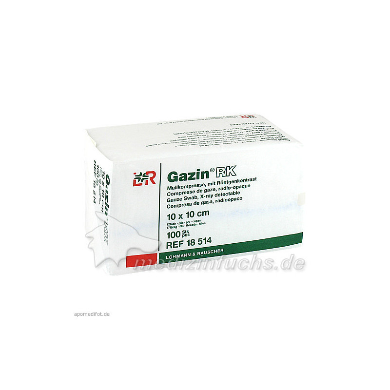 GAZIN Mullkompresse 10x10cm 12fach mit RK unsteril, 100 ST – PZN 3959507