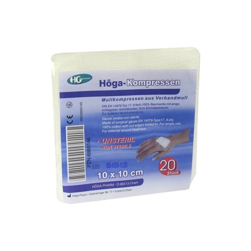 HOEGA KOMPRESSEN UNSTERIL DIN61630 10x10CM 8-FACH, 20 ST – PZN 6885146