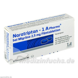Naratriptan - 1 A Pharma bei Migräne 2.5mg Filmtab, 2 ST – PZN 9322478