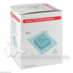SCHLITZKOMPRESSE AUS MULL 7.5x7.5cm 12fach steril, 40X2 ST – PZN 7742940