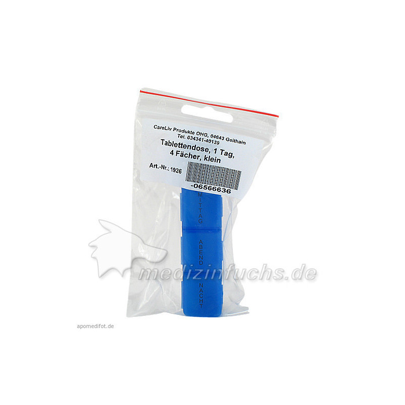 Tablettendose 1 Tag 4 Fächer klein, 1 ST – PZN 6566636