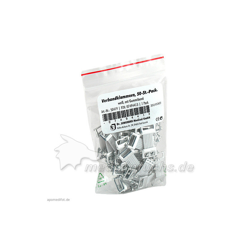 VERBANDKLAMMERN m.Gummiband wei, 50 ST – PZN 7494413