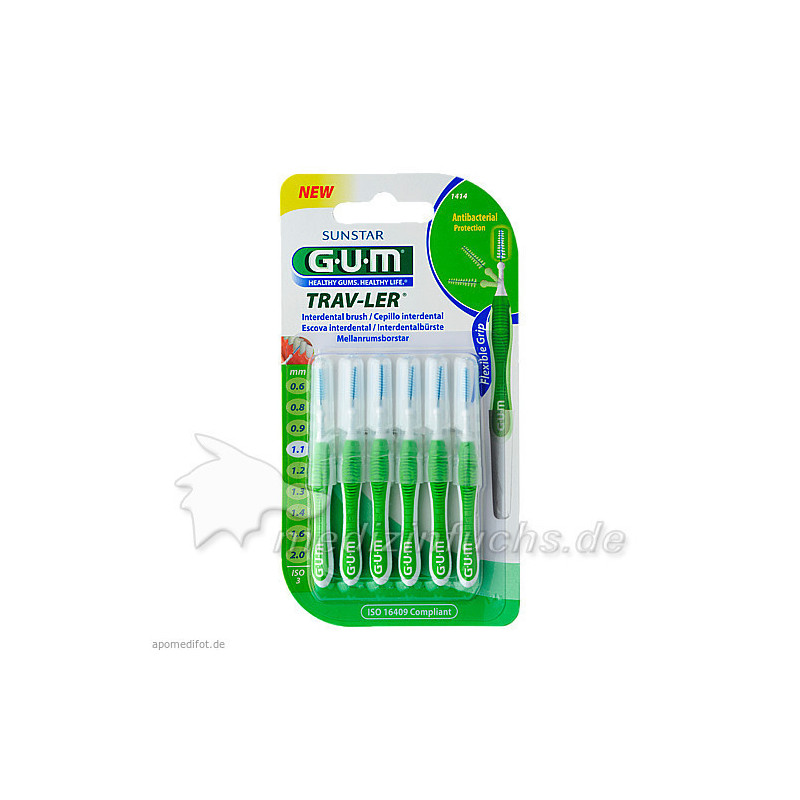 GUM TRAV-LER grün Tanne 1.1mm Interdental+6 Kappen, 6 ST – PZN 9714391
