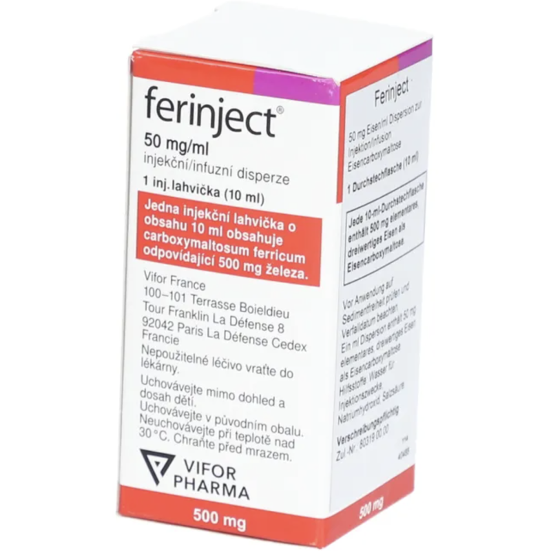 FERINJECT 50 mg Eisen/ml Inj.-/Inf.-Dispers.500mg 1x10 ml PZN 19409335