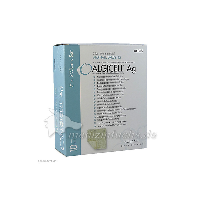 Algicell Ag Alginat-Verband mit Silber 5x5cm, 10 ST – PZN 7618080