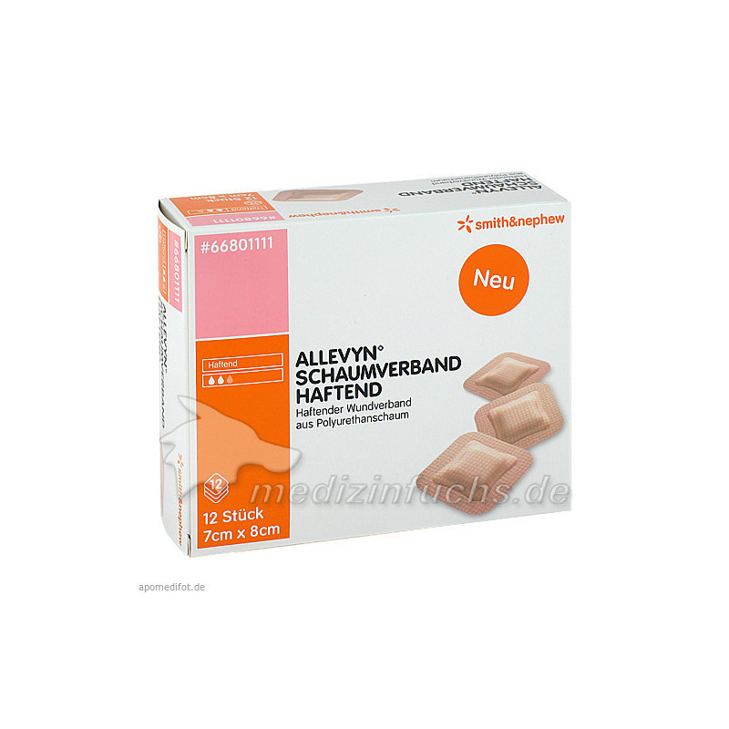 ALLEVYN Schaumverband Haftend 7x8cm, 12 ST – PZN 9686542